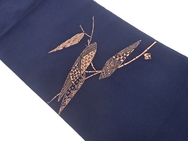 縮緬地草木手染笹模様名古屋帯